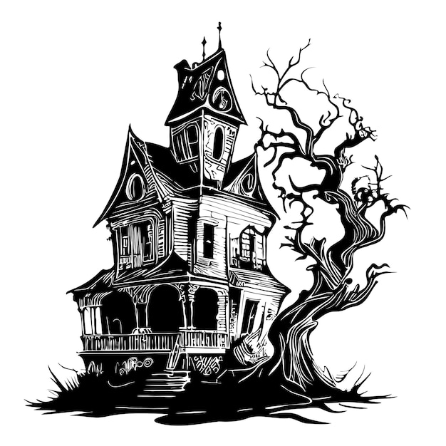 Haunted house hand drawn sketch vector illustration halloween