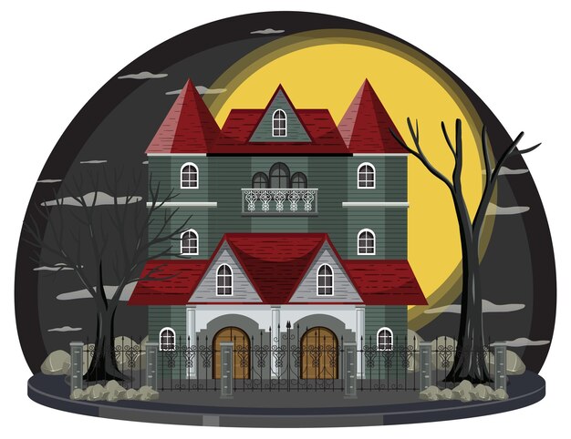 Vector haunted house at night scene