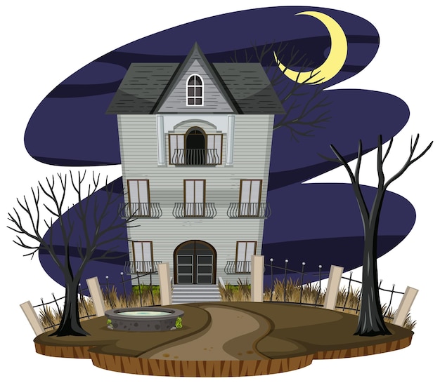 Vector haunted house at night scene