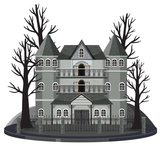 Vector haunted mansion exterior on white background