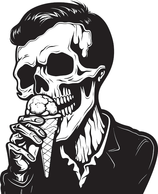 Hauntingly Delicious Skeleton Licking Soft Serve Logo Icy Delight Soft Ice Cream with Skeleton Vect