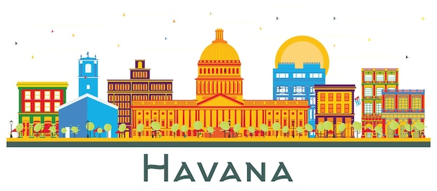 Havana Cuba City Skyline with Color Buildings Isolated on White Vector Illustration Business Travel and Tourism Concept with Historic Architecture Havana Cityscape with Landmarks