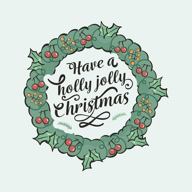 Have A Holly Jolly Christmas Lettering With Xmas Wreath Against Pastel Blue Background