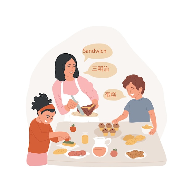 Having traditional food isolated cartoon vector illustration