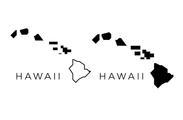 Hawaii States of USA Map icon outline style and flat vector Silhouettes