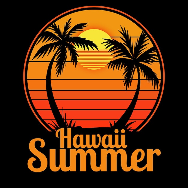 Hawaii Summer retro vintage sunset T-Shirt design