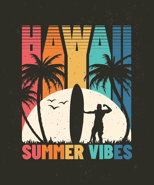 Hawaii Summer Vibes Tropical Palm Beach Illustration