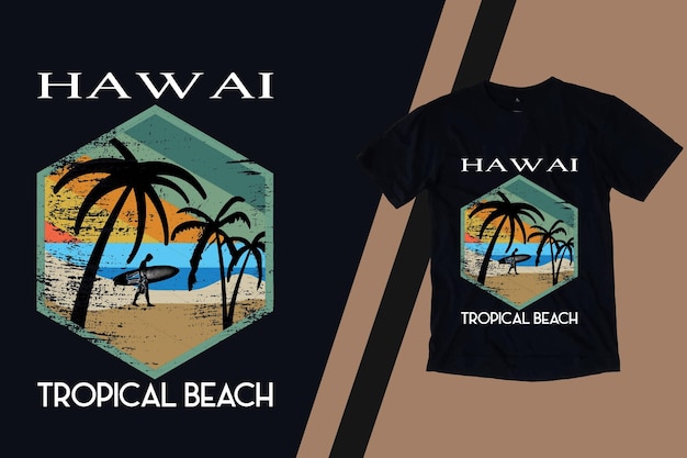 Hawaii tropical beach silhouette retro t shirt design