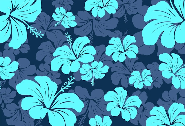 Vector hawaiian seamless pattern hibiscus flowers and leaves pattern hawaiian aloha shirt fabric textile