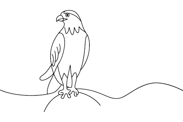 Hawk Continuous line art vector illustration on white background