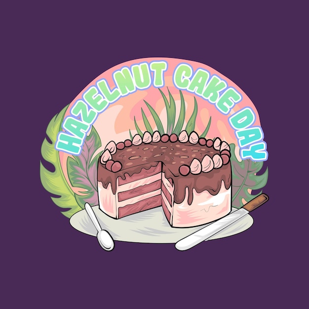 Hazelnut cake day cute celebration Illustration Premium vector