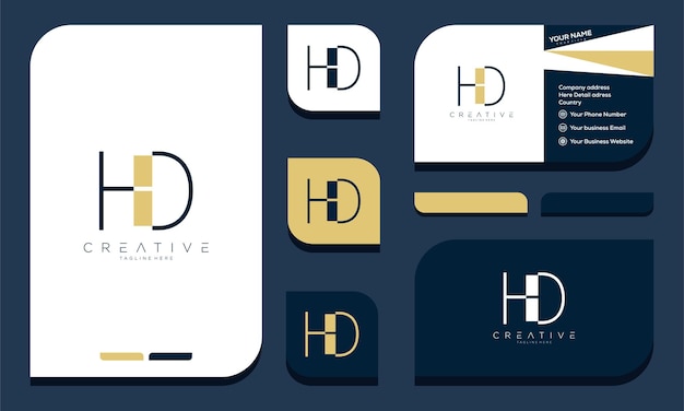 HD DH initial Letter Logo design and business card