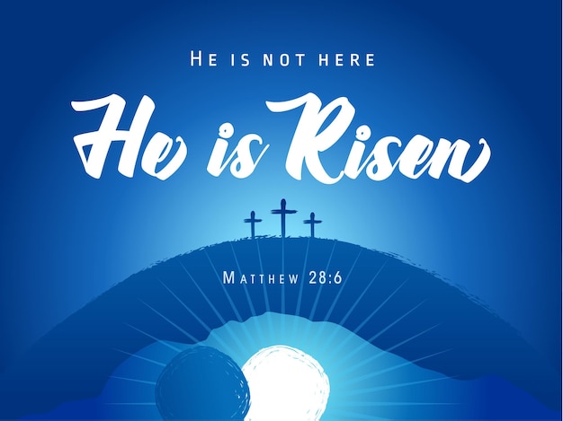 Vector he is not here hi is risen holy week banner easter sunday service invitation network poster