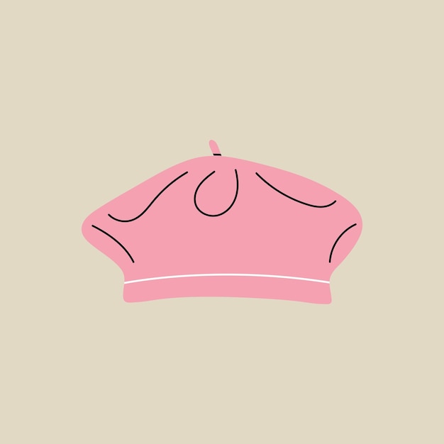 Head accessory element in flat line style Hand drawn vector illustration of beret cap barret