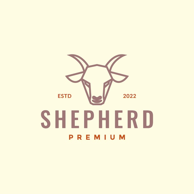 Head animal horned cattle livestock goat shepherd lamb polygon line logo design vector