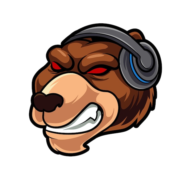 Head bear headphone mascot gaming logo