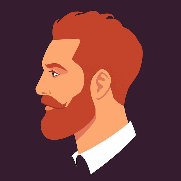 Head of bearded man in profile Portrait of bearded redhead man face side view