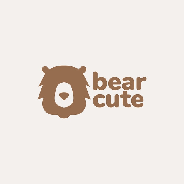 Head brown grizzly cute flat logo design vector graphic symbol icon illustration creative idea