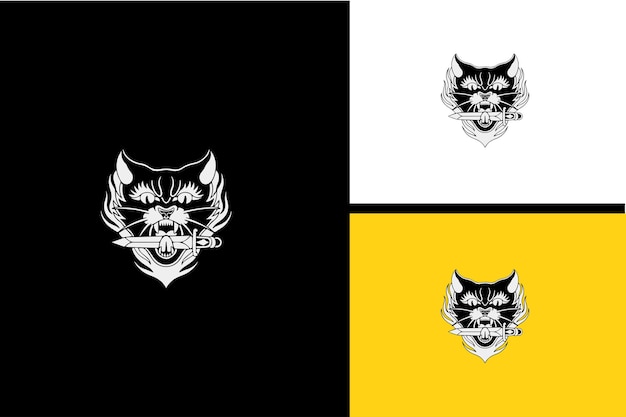 Head cat and knife vector black and white