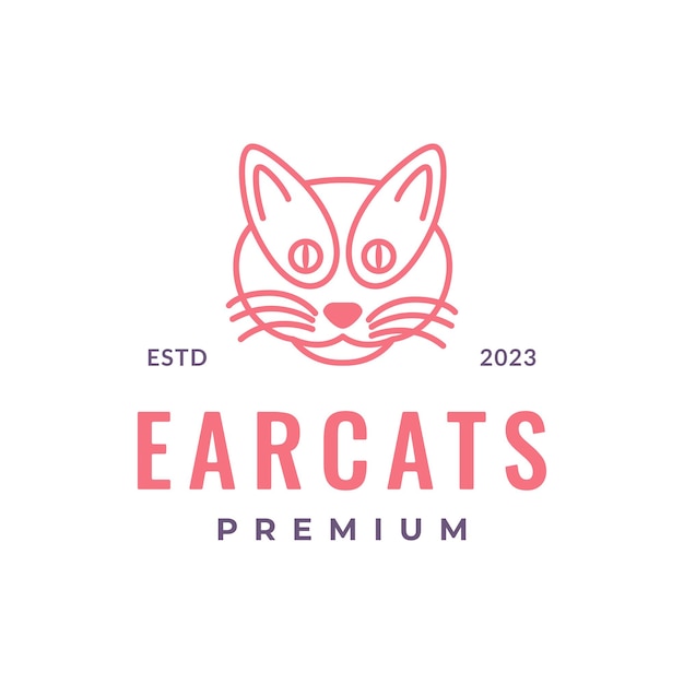 head cat long ear mascot character cartoon modern line style simple logo design vector icon illustration