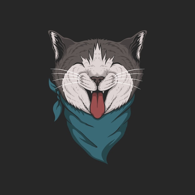 Head cat with  bandana illustration