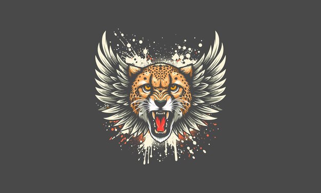 head cheetah angry and wings vector artwork design