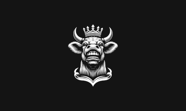 head cow angry wearing crown vector flat design