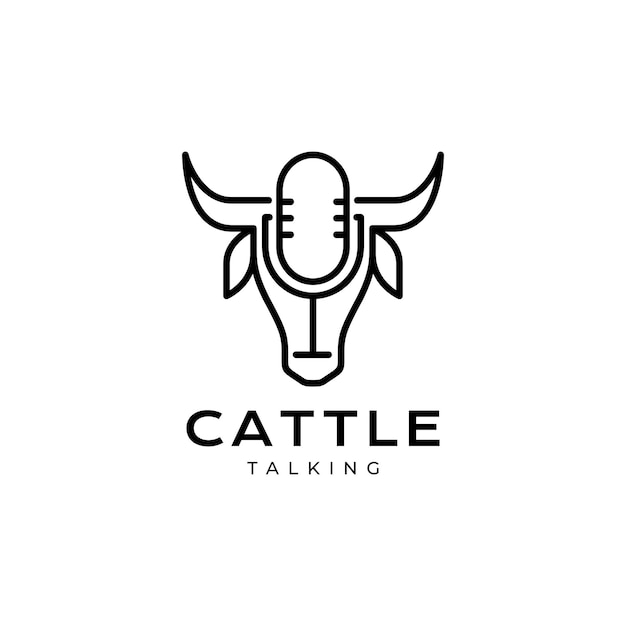 Head cow with microphone logo design