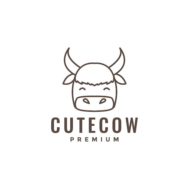 Head cute cow yak line logo design vector graphic symbol icon illustration creative idea