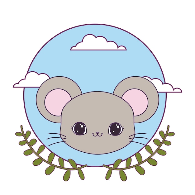 Head of cute mouse animal with crown leafs