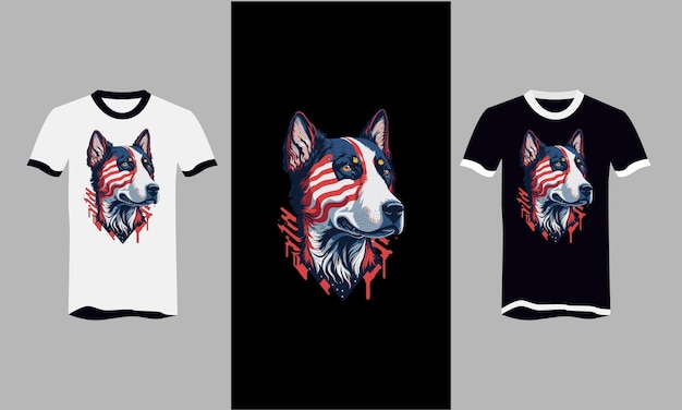 Head dog with flag american vector tshirt flat design