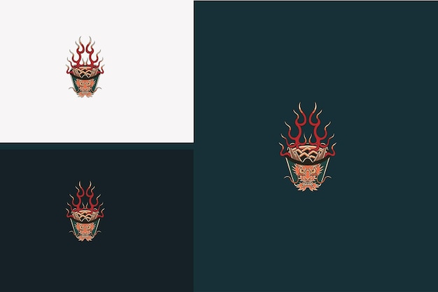 Head dragon and flames vector illustration design