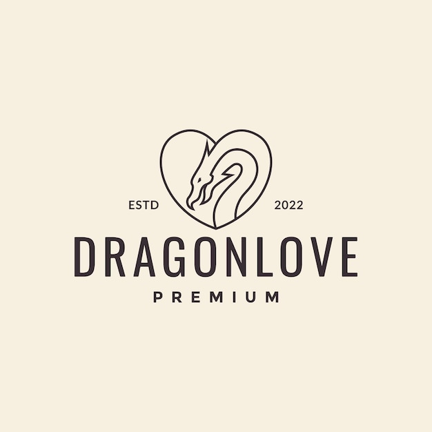 Head dragon line with love shape logo design vector graphic symbol icon illustration creative idea