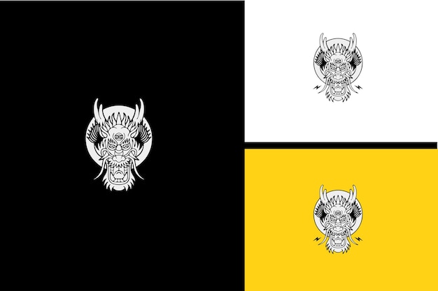 Head dragon vector illustration black and white