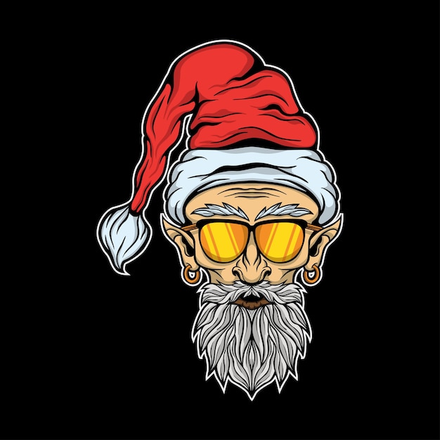 Head of Dwarve Santa Wearing Sun Glasses Illustration