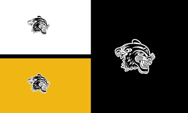 Head eagle and tiger vector line art design