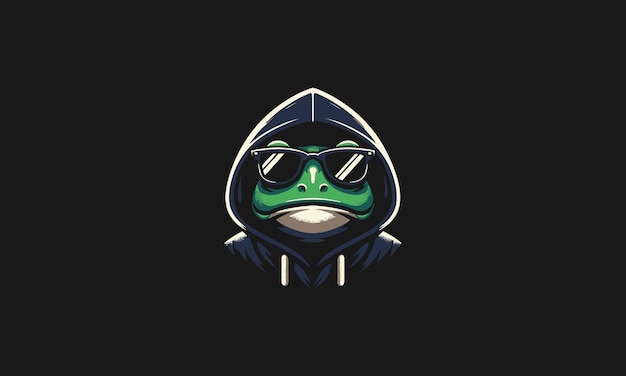 head frog wearing sun glass and hoodie vector flat design