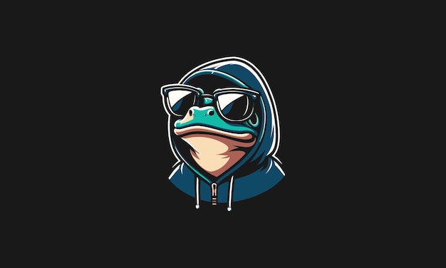 head frog wearing sun glass and hoodie vector flat design