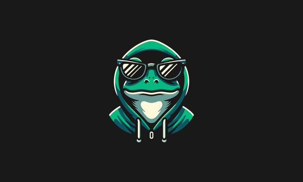 head frog wearing sun glass and hoodie vector flat design