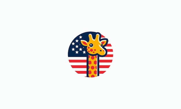 head giraffe with flag american vector logo design