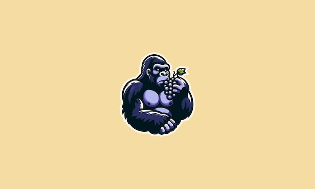 Vector head gorilla eat grape vector mascot design