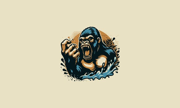 Vector head gorilla with palm on beach vector logo design