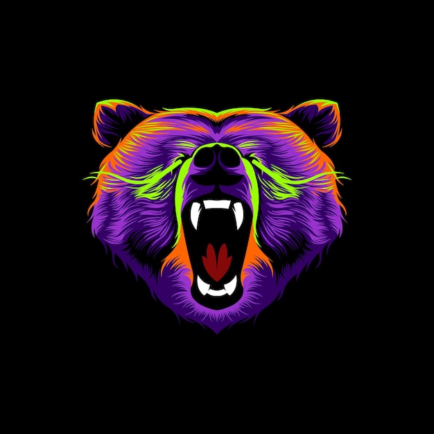 Head grizzly angry vector illustration colorful design