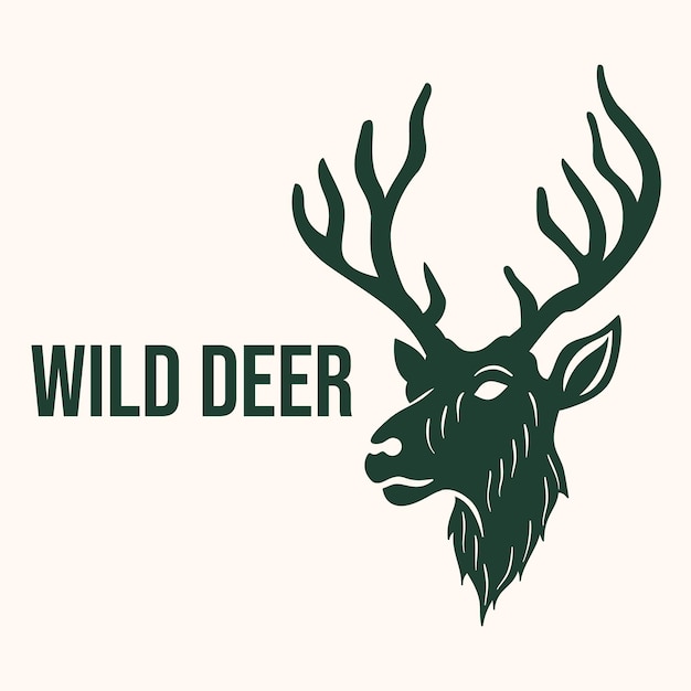 Head hand drawn Deer Wild Logo Premium Vector