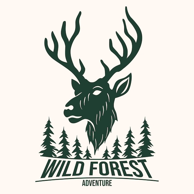 Head hand drawn Wild Deer Forest Logo Premium Vector