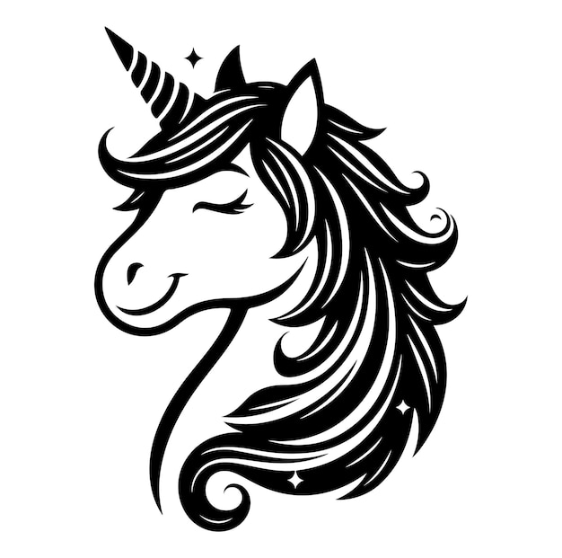 Vector head happy unicorn silhouette vector illustration on white background