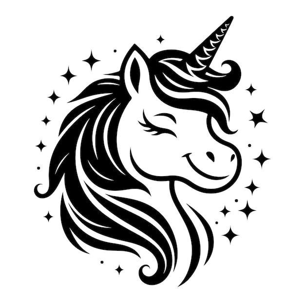 Vector head happy unicorn silhouette vector illustration on white background