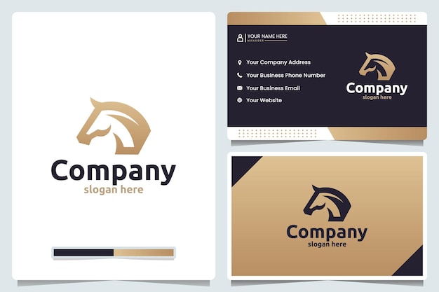 Head horse line art logo design and business card