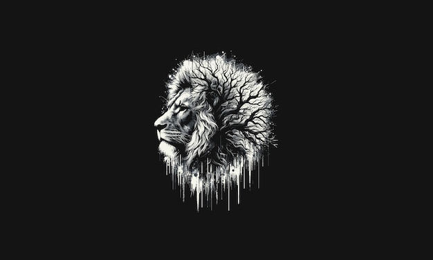 Vector head lion combine with tree splash background vector artwork design