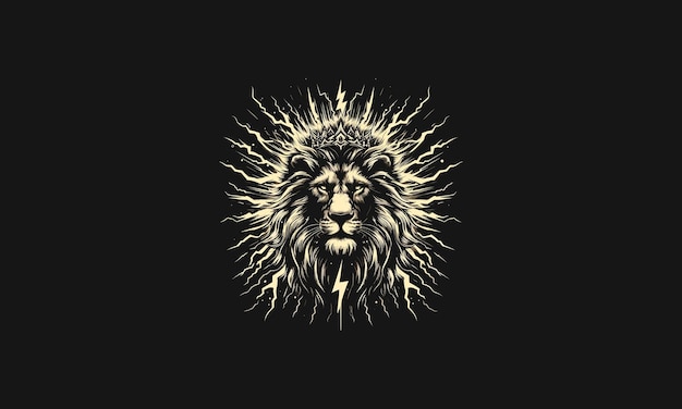 head lion wearing crown with lightning vector design